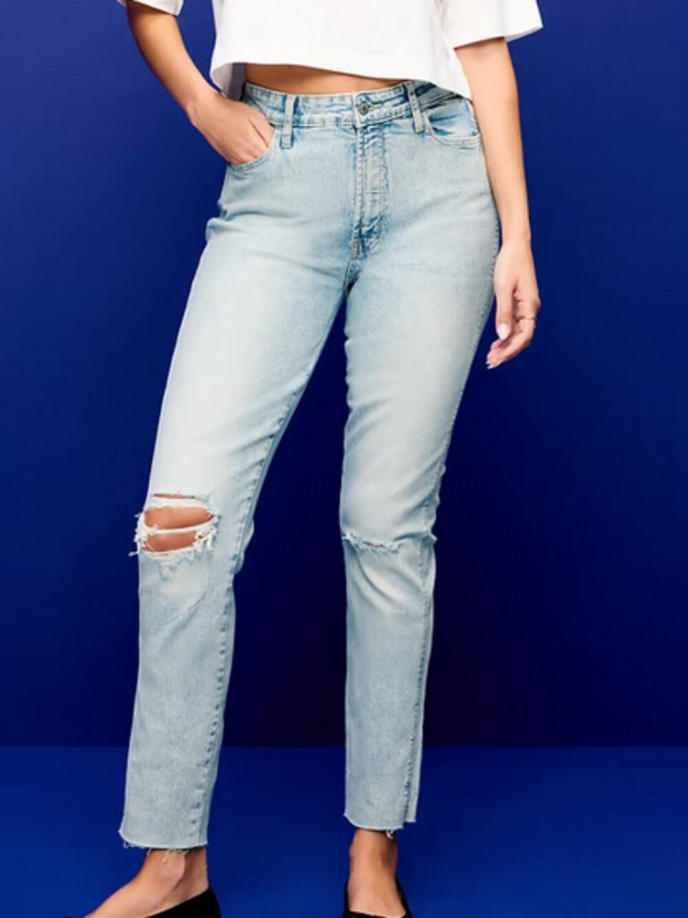 Old Navy Ankle Jeans Women6 Vintage Slim High-Waisted Straight Leg Acid Wash Raw